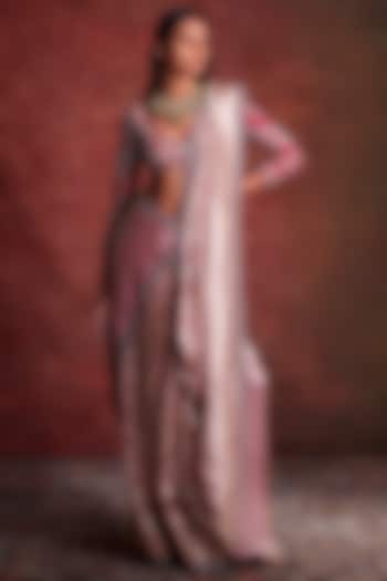Pink Silk Banarasi Zardosi Embroidered Saree Set by Jayanti Reddy