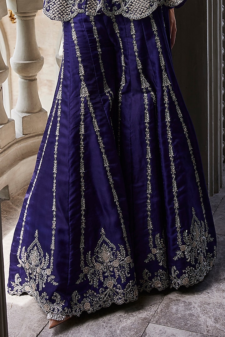 Purple Silk Embroidered Bridal Sharara Set by Jayanti Reddy at Pernia's Pop Up Shop
