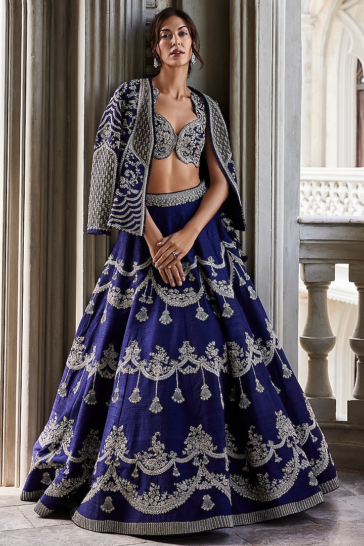 Purple Silk Embroidered Jacket Bridal Lehenga Set by Jayanti Reddy at Pernia's Pop Up Shop