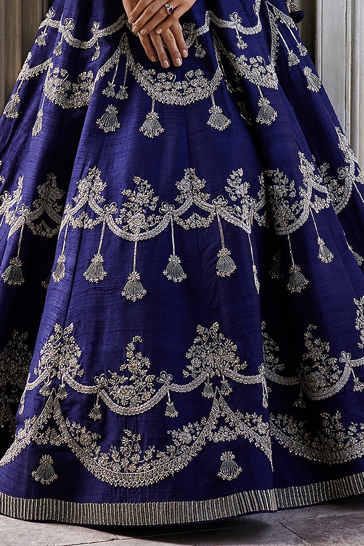 Purple Ajrakh Embroidered Blouse, Lehenga & Jacket Set main image 1