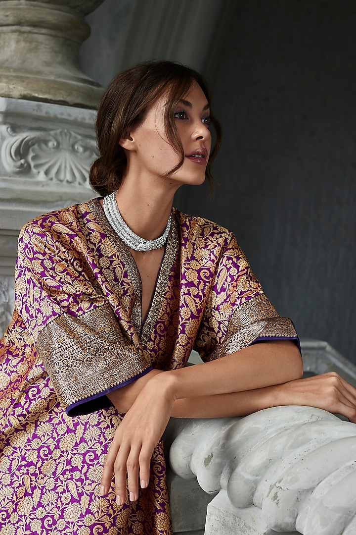 Purple Banarasi Kaftan by Jayanti Reddy at Pernia's Pop Up Shop