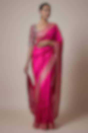 Pink Silk Zari Embroidered Banarasi Saree Set by Jayanti Reddy at Pernia's Pop Up Shop