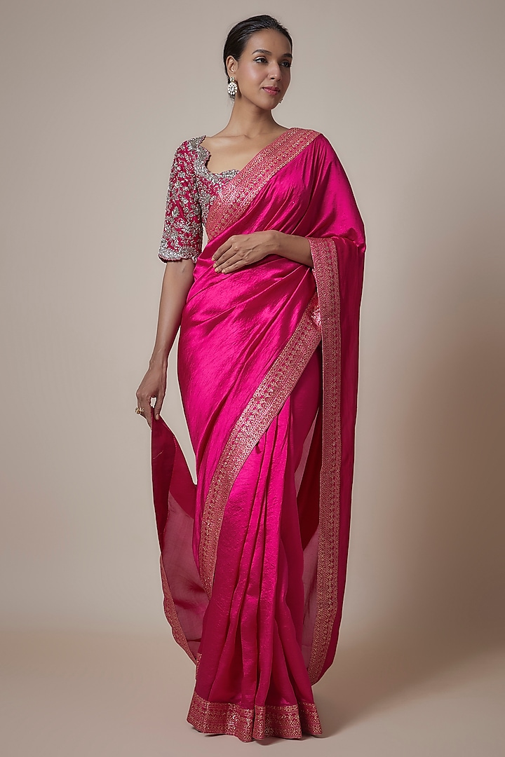 Pink Silk Zari Embroidered Banarasi Saree Set by Jayanti Reddy at Pernia's Pop Up Shop