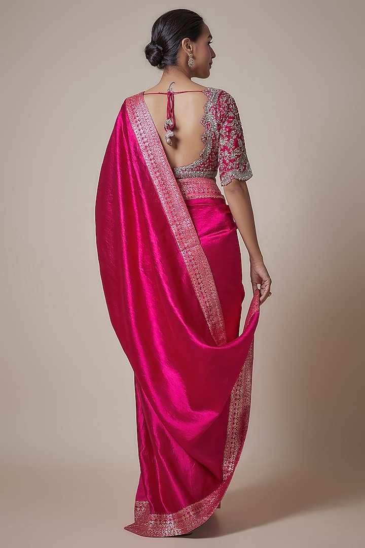 Pink Silk Zari Embroidered Banarasi Reception Saree Set by Jayanti Reddy at Pernia's Pop Up Shop