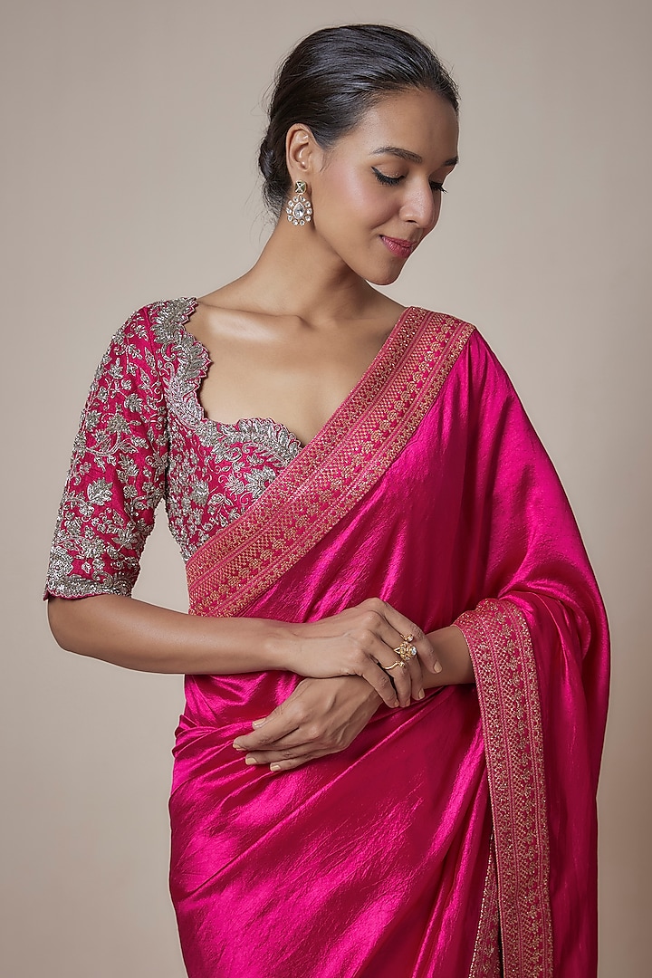 Pink Silk Zari Embroidered Banarasi Reception Saree Set by Jayanti Reddy at Pernia's Pop Up Shop
