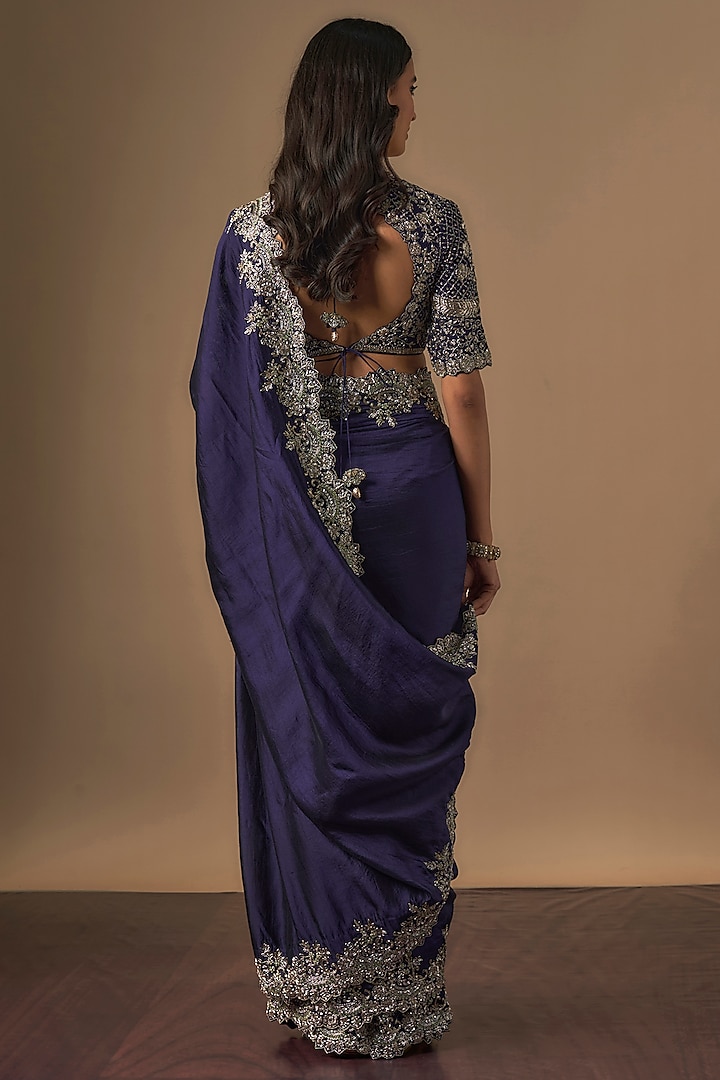 Purple Silk Zardosi Embroidered Bridal Saree Set by Jayanti Reddy at Pernia's Pop Up Shop