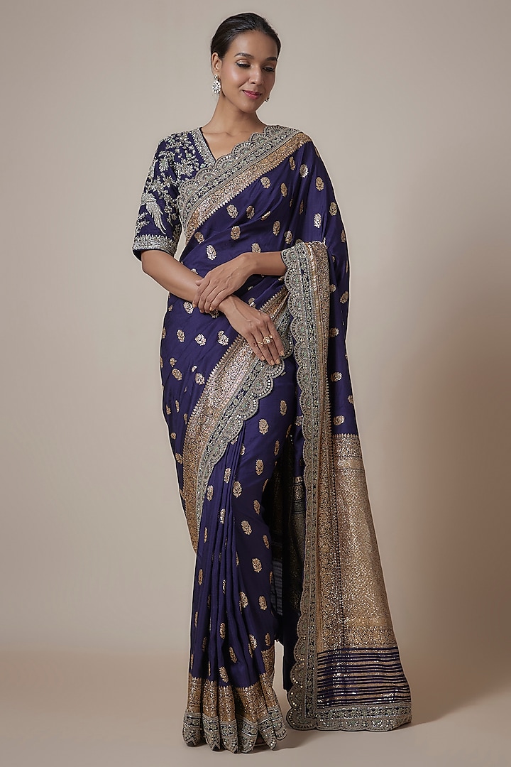 Purple Silk Zari Embroidered Banarasi Saree Set by Jayanti Reddy at Pernia's Pop Up Shop