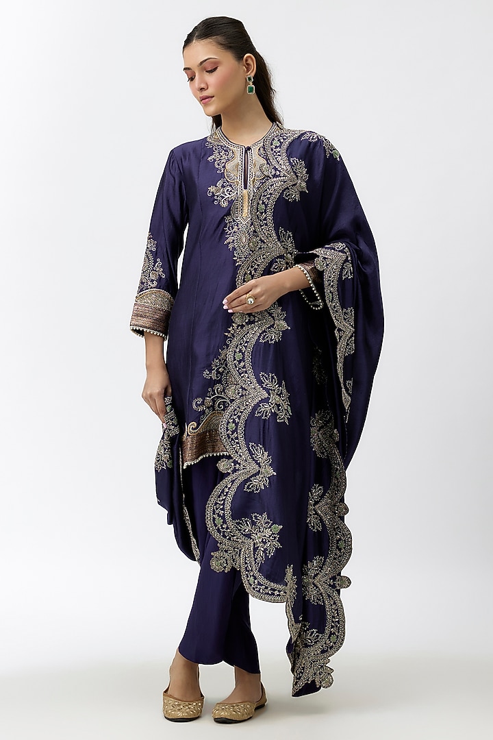 Purple Silk Zardosi Embroidered Tunic Set by Jayanti Reddy at Pernia's Pop Up Shop