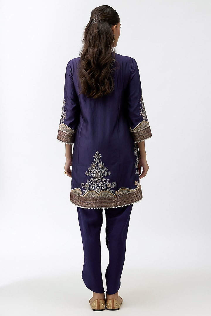 Purple Silk Zardosi Embroidered Tunic Set by Jayanti Reddy at Pernia's Pop Up Shop