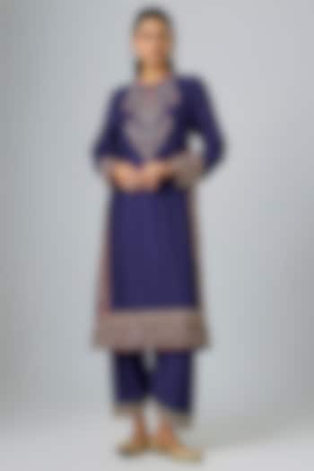 Purple Silk Zardosi Embroidered Kurta Set by Jayanti Reddy at Pernia's Pop Up Shop