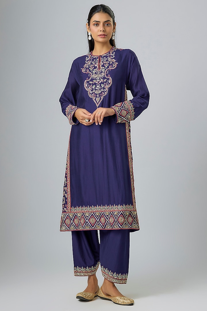Purple Silk Zardosi Embroidered Kurta Set by Jayanti Reddy at Pernia's Pop Up Shop