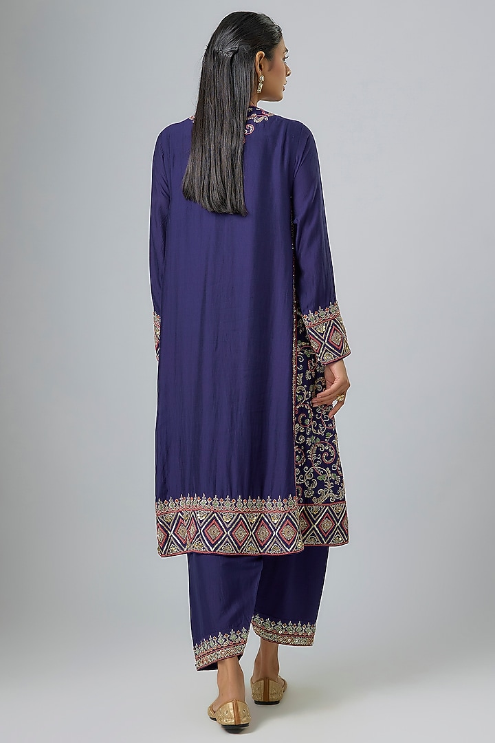 Purple Silk Zardosi Embroidered Kurta Set by Jayanti Reddy at Pernia's Pop Up Shop