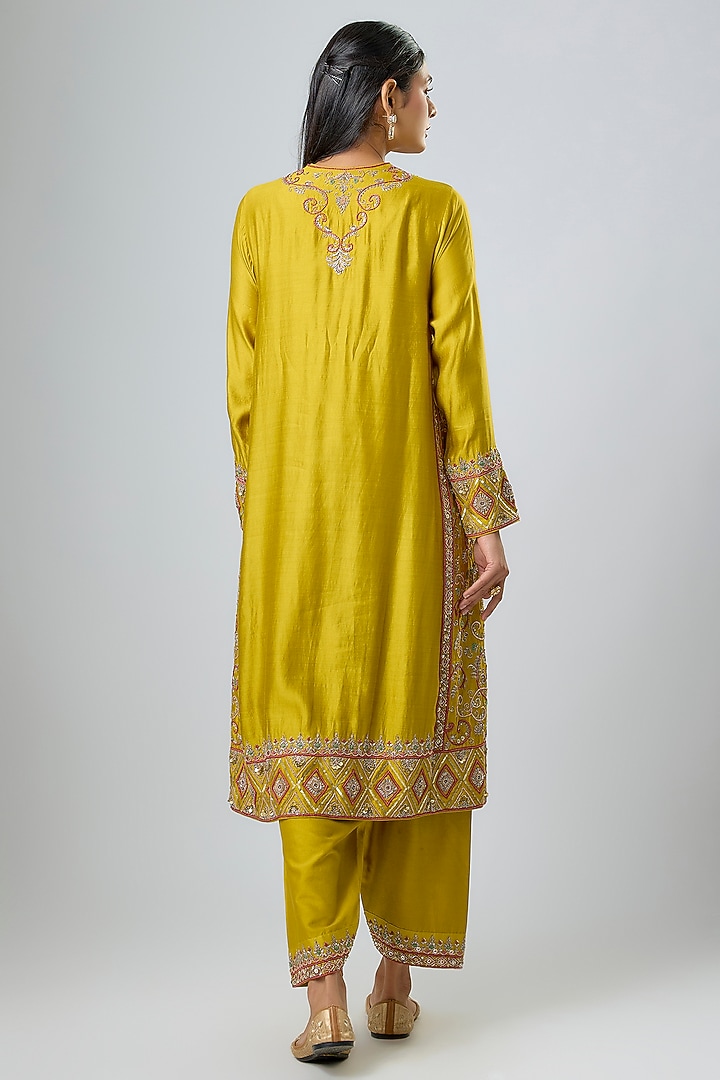 Mustard Silk Zardosi Embroidered Kurta Set by Jayanti Reddy at Pernia's Pop Up Shop