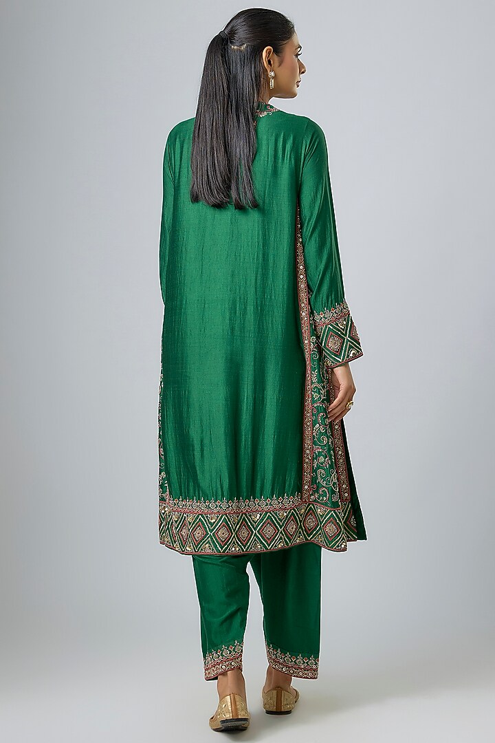 Emerald Green Silk Zardosi Embroidered Kurta Set by Jayanti Reddy at Pernia's Pop Up Shop