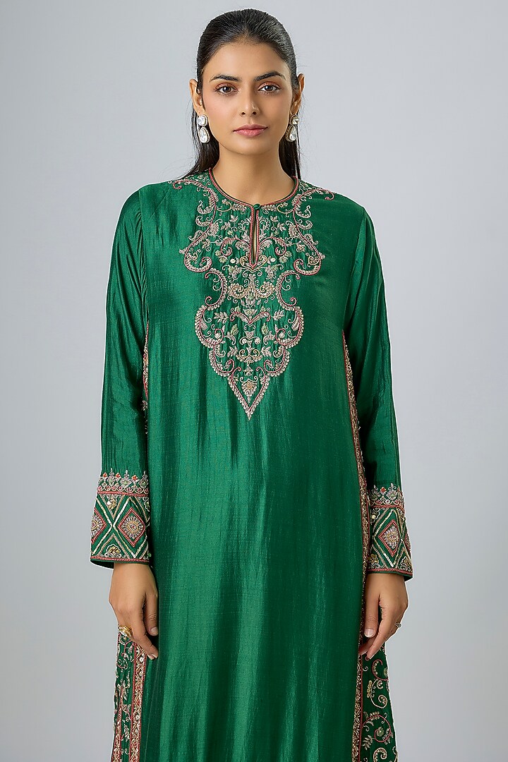 Emerald Green Silk Zardosi Embroidered Kurta Set by Jayanti Reddy at Pernia's Pop Up Shop