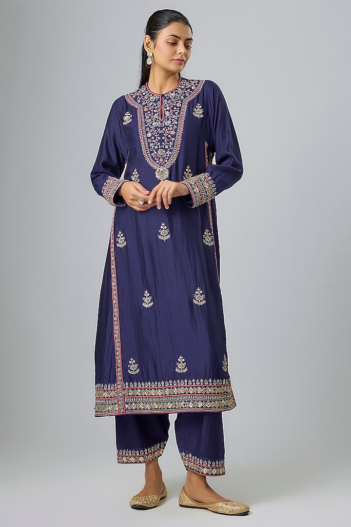 Purple Silk Zardosi Embroidered Kurta Set by Jayanti Reddy at Pernia's Pop Up Shop