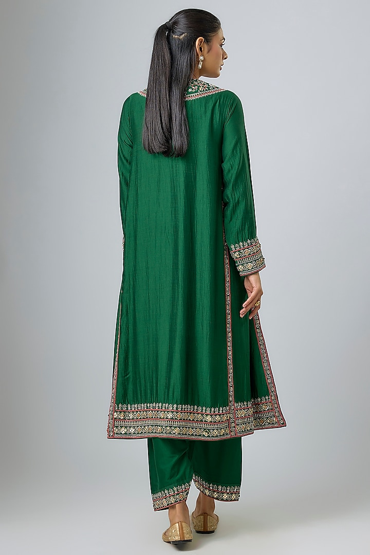 Emerald Green Silk Zardosi Embroidered Kurta Set by Jayanti Reddy at Pernia's Pop Up Shop