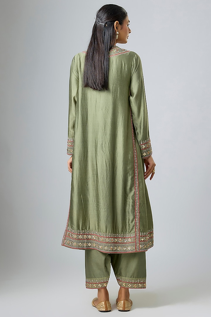 Mint Green Silk Zardosi Embroidered Kurta Set by Jayanti Reddy at Pernia's Pop Up Shop