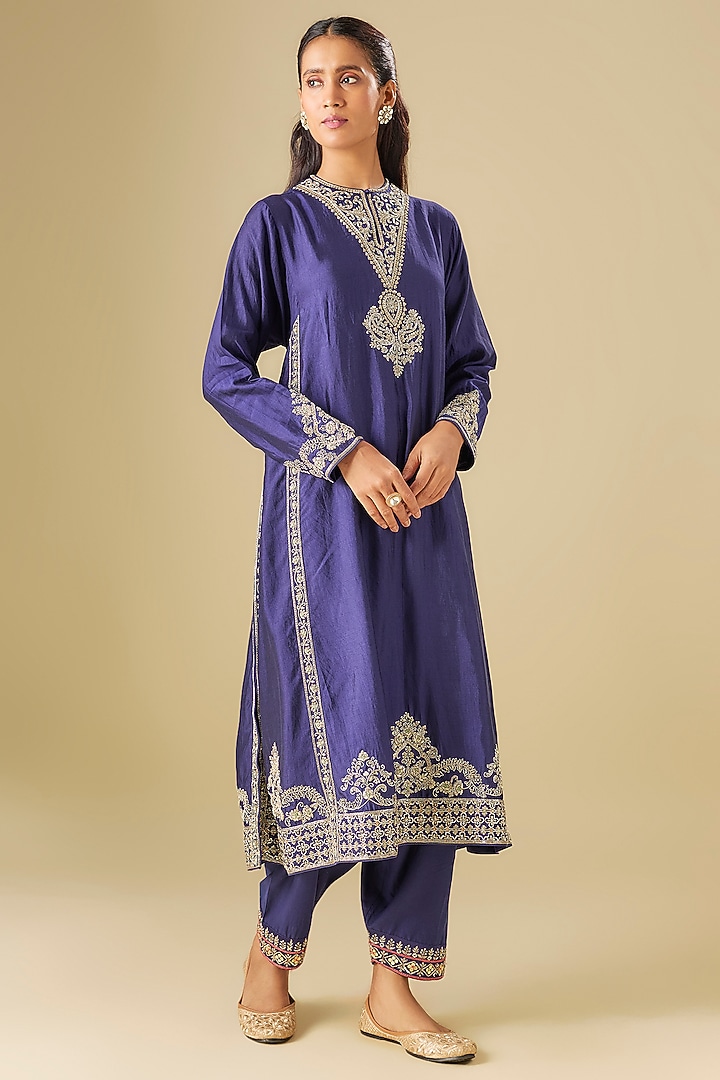 Purple Silk Zardosi Embroidered Kurta Set by Jayanti Reddy at Pernia's Pop Up Shop