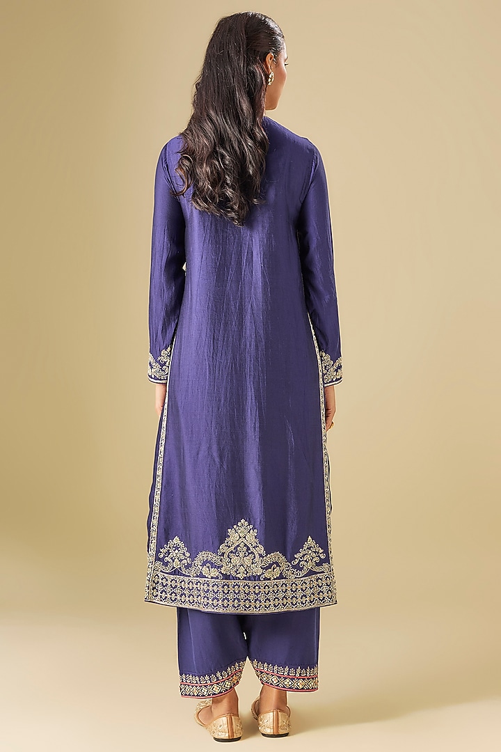 Purple Silk Zardosi Embroidered Kurta Set by Jayanti Reddy at Pernia's Pop Up Shop