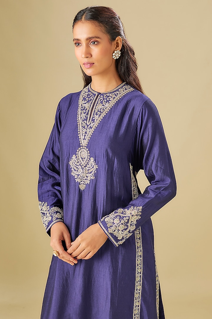 Purple Silk Zardosi Embroidered Kurta Set by Jayanti Reddy at Pernia's Pop Up Shop