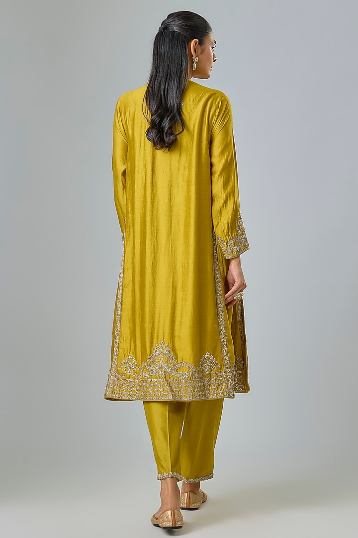 Mustard Yellow Silk Zardosi Embroidered Kurta Set by Jayanti Reddy at Pernia's Pop Up Shop