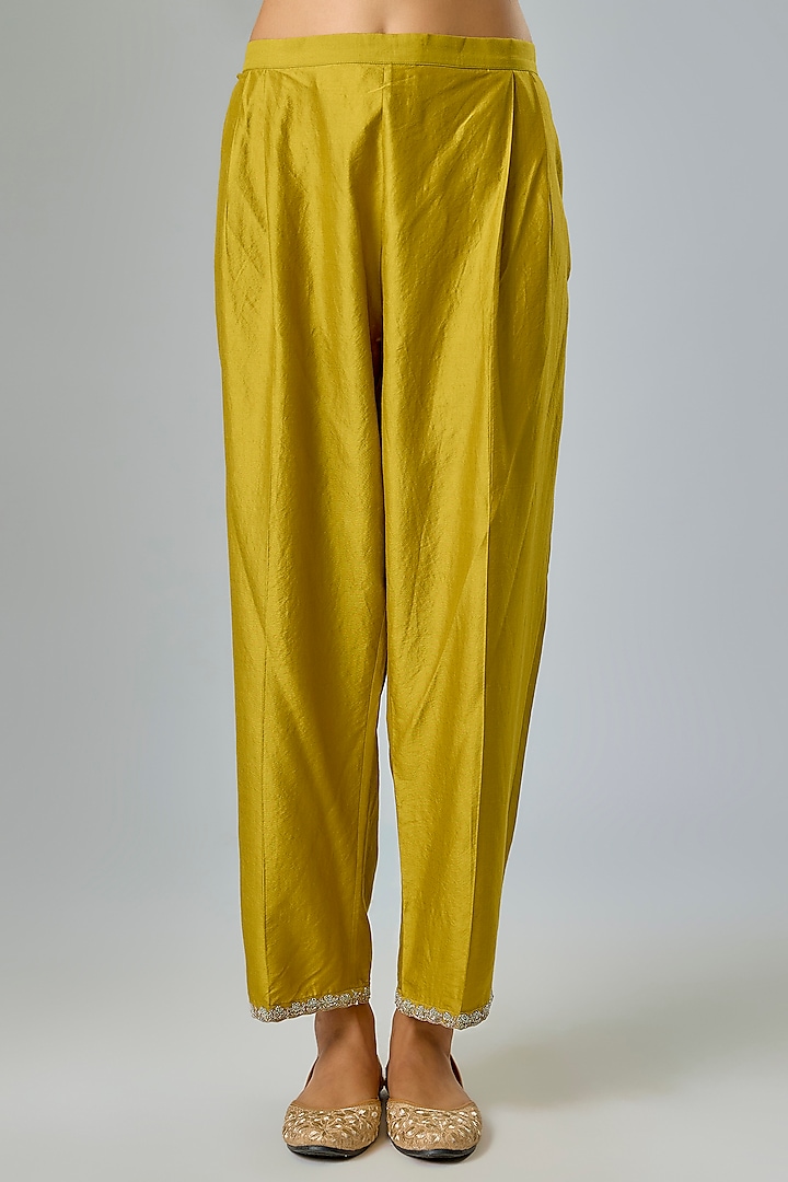 Mustard Yellow Silk Zardosi Embroidered Kurta Set by Jayanti Reddy at Pernia's Pop Up Shop