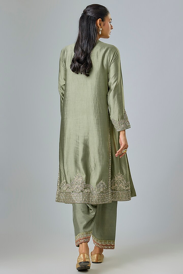 Mint Green Silk Zardosi Embroidered Kurta Set by Jayanti Reddy at Pernia's Pop Up Shop