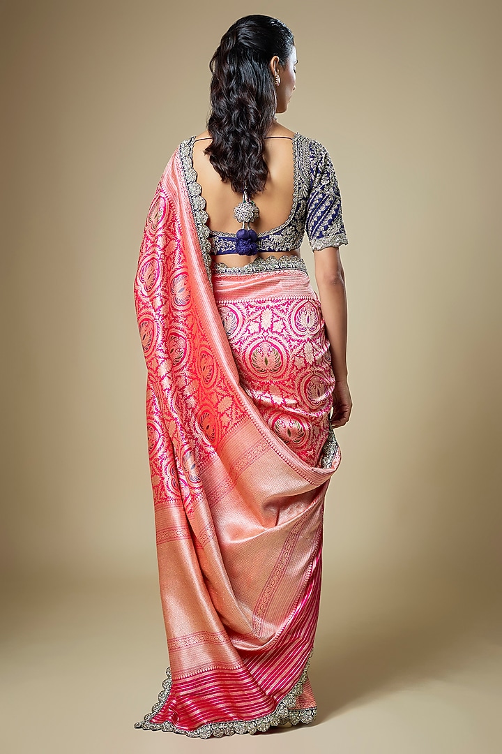 Pink Banarasi Zardosi Embroidered Woven Bridal Saree Set by Jayanti Reddy at Pernia's Pop Up Shop