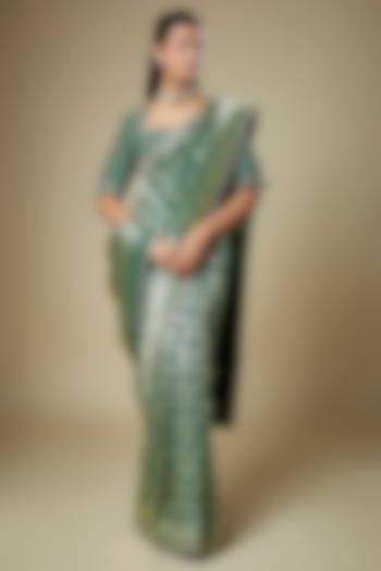 Emerald Green Banarasi Zardosi Embroidered Woven Bridal Saree Set by Jayanti Reddy at Pernia's Pop Up Shop
