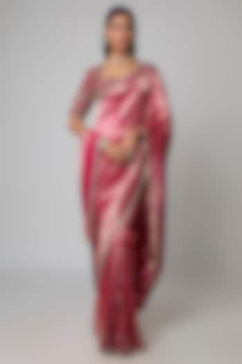 Pink Silk Zardosi Embroidered Banarasi Bridal Saree Set by Jayanti Reddy at Pernia's Pop Up Shop