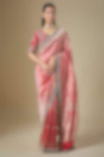 Red Banarasi Zardosi Embroidered Woven Bridal Saree Set by Jayanti Reddy at Pernia's Pop Up Shop