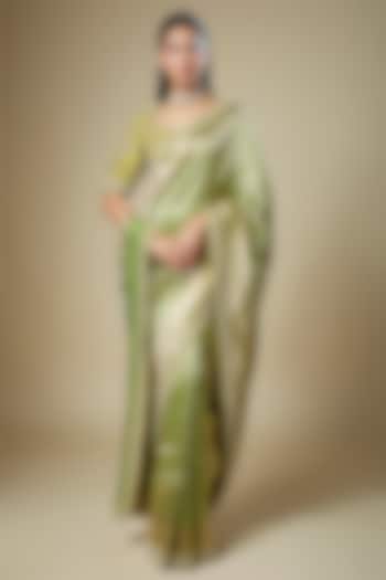Olive Green Banarasi Zardosi Embroidered Woven Bridal Saree Set by Jayanti Reddy at Pernia's Pop Up Shop