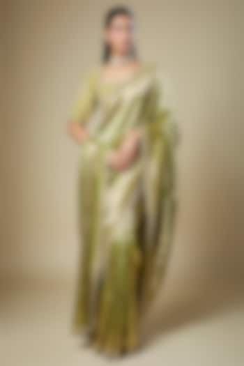 Olive Green Banarasi Zardosi Embroidered Woven Bridal Saree Set by Jayanti Reddy at Pernia's Pop Up Shop