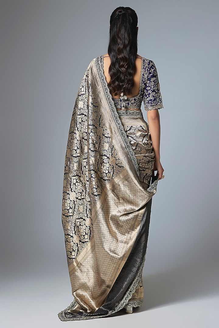 Purple & Black Banarasi Silk Bridal Saree Set by Jayanti Reddy at Pernia's Pop Up Shop