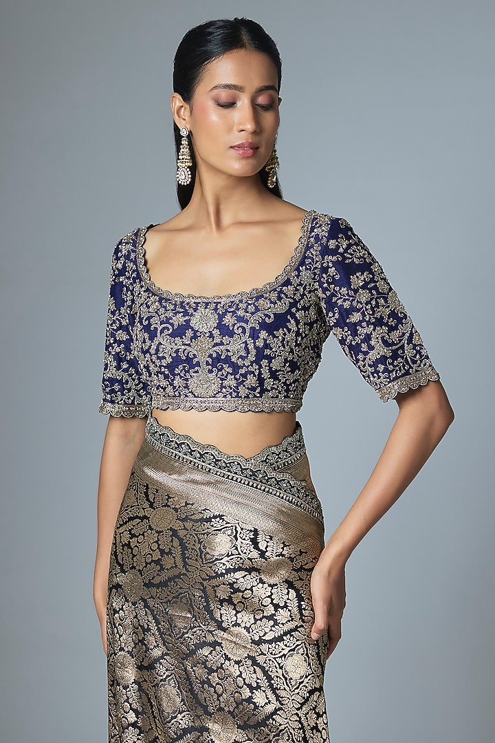 Purple & Black Banarasi Silk Bridal Saree Set by Jayanti Reddy at Pernia's Pop Up Shop
