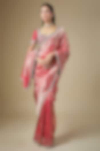 Red Banarasi Zardosi Embroidered Woven Bridal Saree Set by Jayanti Reddy at Pernia's Pop Up Shop