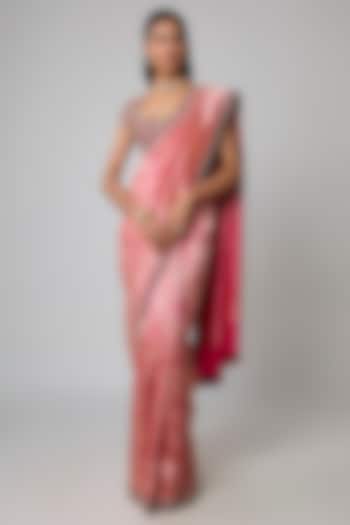 Pink Silk Zardosi Embroidered Banarasi Bridal Saree Set by Jayanti Reddy at Pernia's Pop Up Shop
