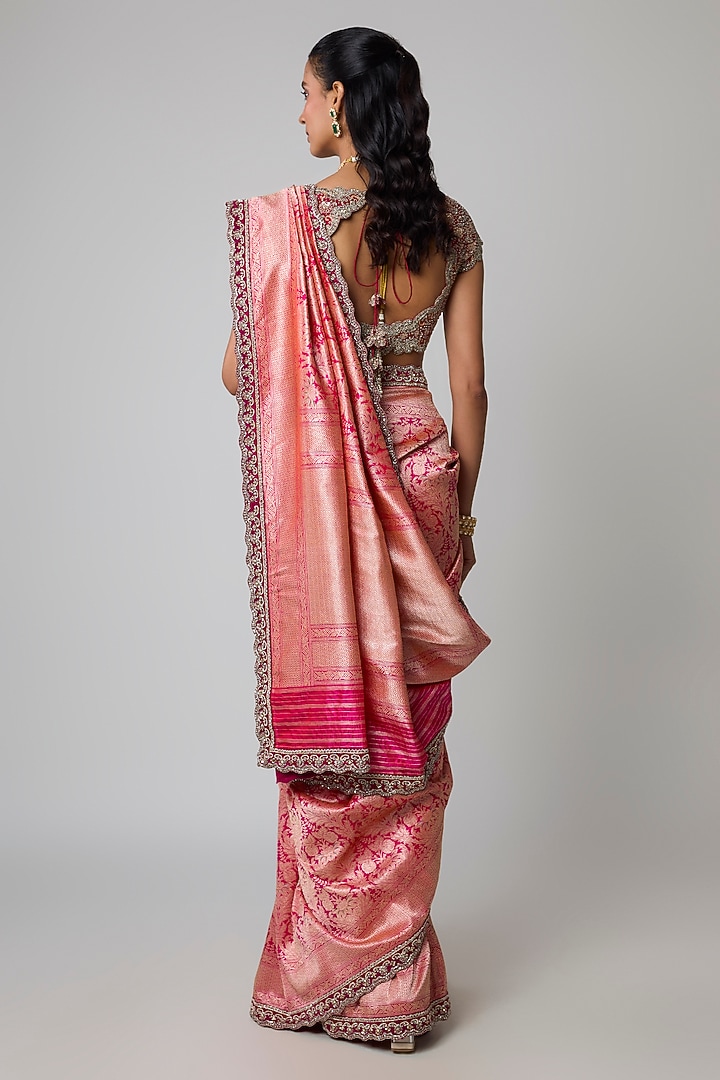 Pink Silk Zardosi Embroidered Banarasi Bridal Saree Set by Jayanti Reddy at Pernia's Pop Up Shop