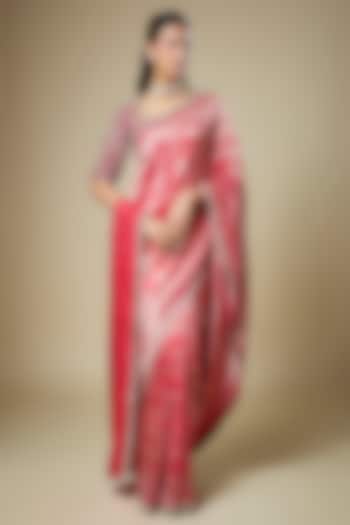 Red Banarasi Zardosi Embroidered Woven Bridal Saree Set by Jayanti Reddy at Pernia's Pop Up Shop