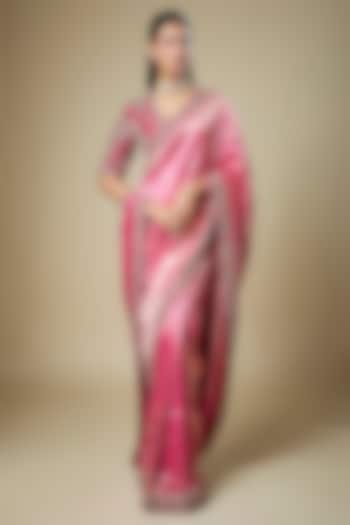 Pink Banarasi Zardosi Embroidered Woven Bridal Saree Set by Jayanti Reddy at Pernia's Pop Up Shop