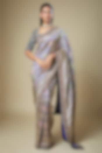 Purple Banarasi Zardosi Embroidered Woven Bridal Saree Set by Jayanti Reddy at Pernia's Pop Up Shop