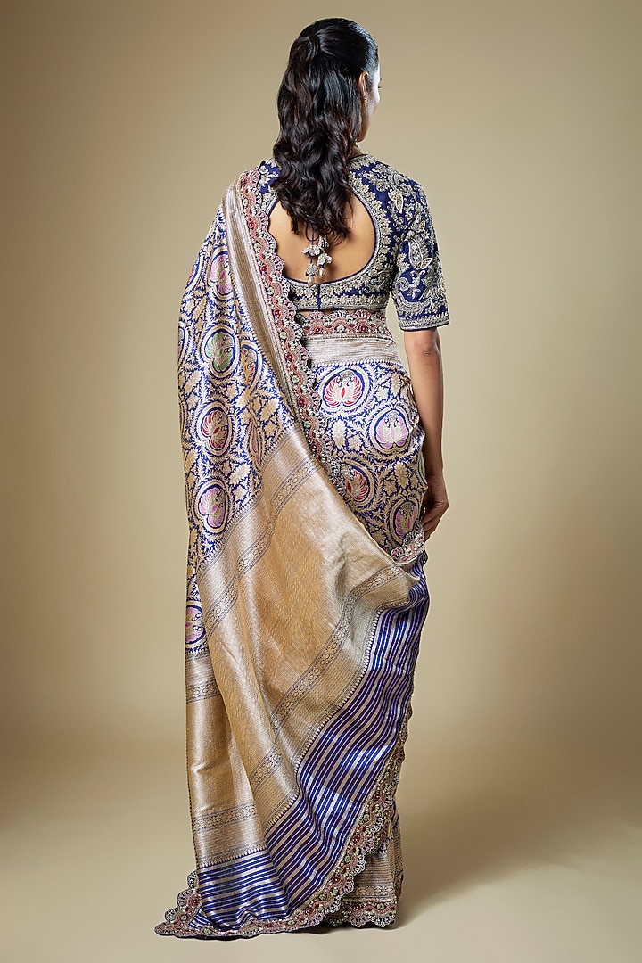 Purple Banarasi Zardosi Embroidered Woven Bridal Saree Set by Jayanti Reddy at Pernia's Pop Up Shop