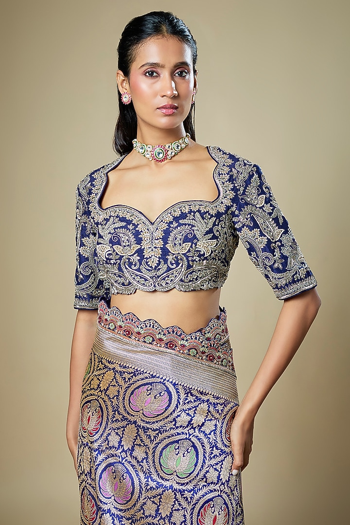 Purple Banarasi Zardosi Embroidered Woven Bridal Saree Set by Jayanti Reddy at Pernia's Pop Up Shop