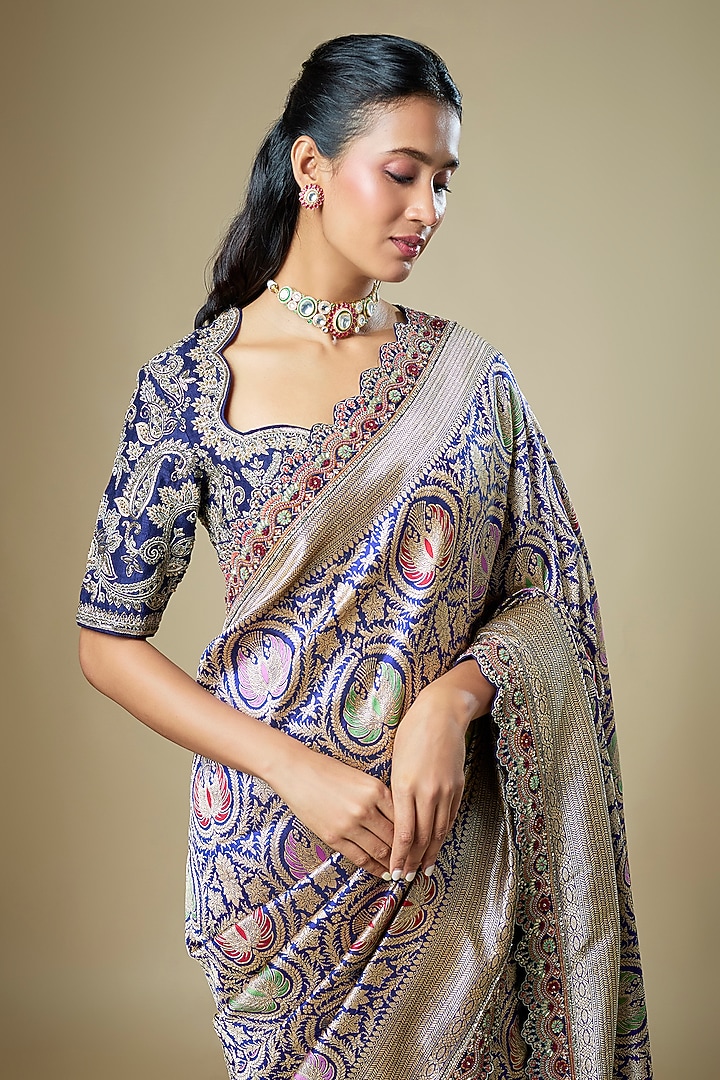 Purple Banarasi Zardosi Embroidered Woven Bridal Saree Set by Jayanti Reddy at Pernia's Pop Up Shop
