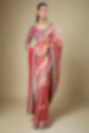 Red Banarasi Zardosi Embroidered Woven Bridal Saree Set by Jayanti Reddy at Pernia's Pop Up Shop