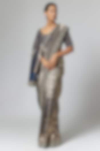 Navy Blue Banarasi Silk Embellished Bridal Saree Set by Jayanti Reddy at Pernia's Pop Up Shop