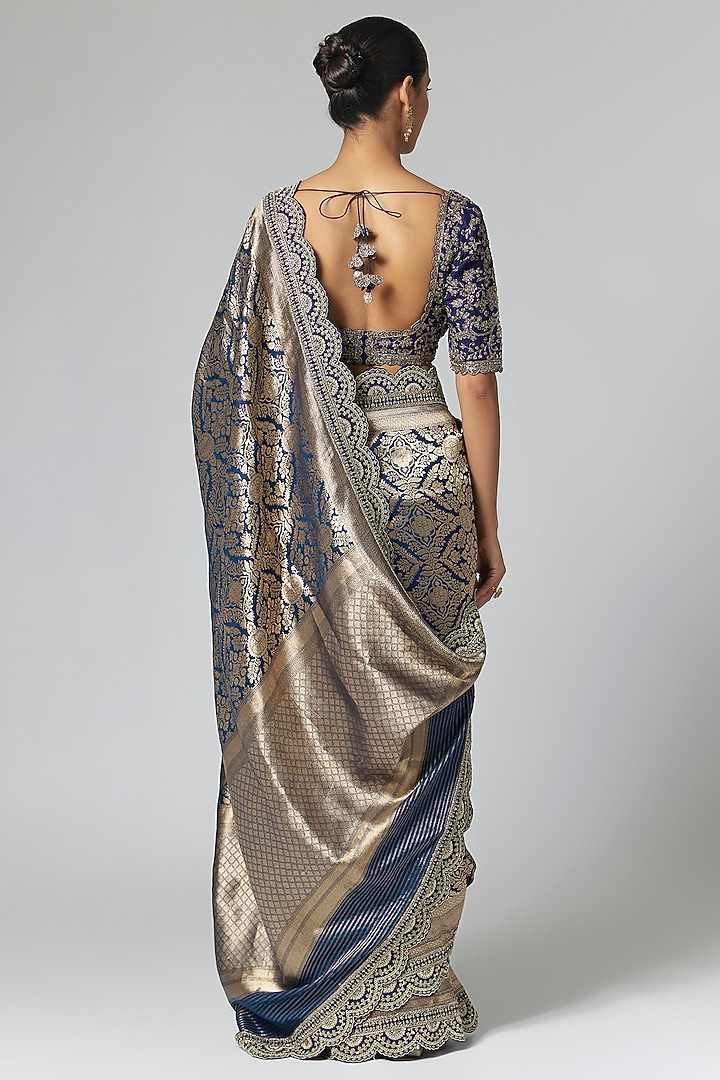 Navy Blue Banarasi Silk Embellished Bridal Saree Set by Jayanti Reddy at Pernia's Pop Up Shop