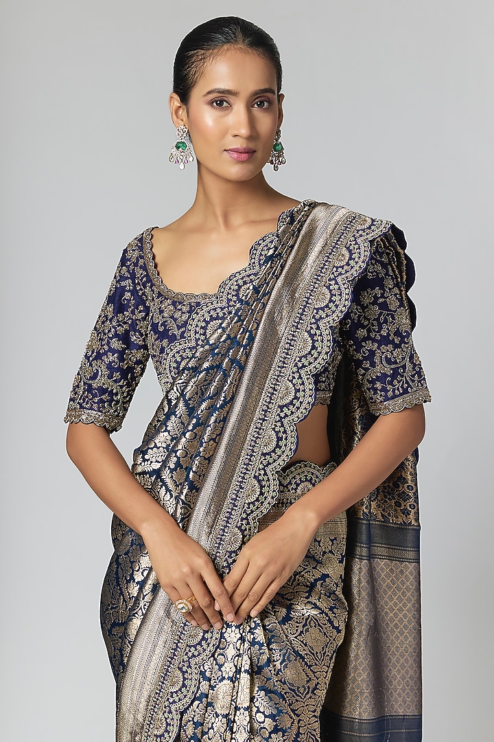 Navy Blue Banarasi Silk Embellished Bridal Saree Set by Jayanti Reddy at Pernia's Pop Up Shop