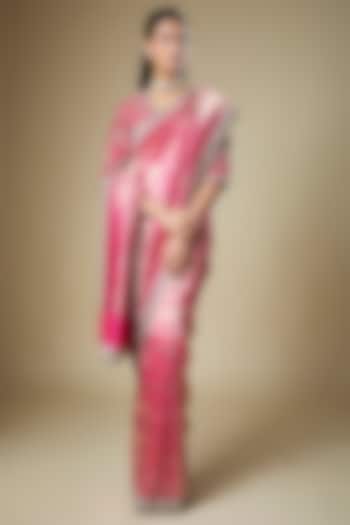 Pink Banarasi Zardosi Embroidered Woven Bridal Saree Set by Jayanti Reddy at Pernia's Pop Up Shop